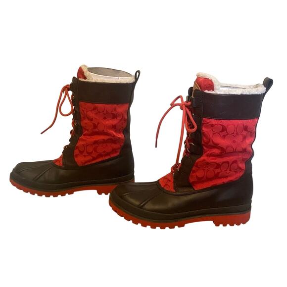 NWT Coach Laura Boots Women Size 9 Orange/Brown Rubber Duck Wool Lined - Picture 1 of 9